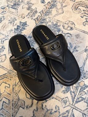 Coach Women's Leather Sylvie Bubble Flatform Thong Sandals size 9